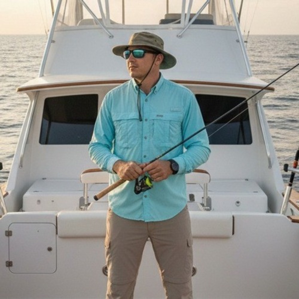 G.H. Bass 2X Mens Explorer Sportsman Fishing Shirt Aqua Blue Rolltab Slv NWT